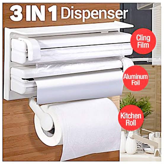 3 In 1 Multifunctional Kitchen Roll Holder, Cling Film Wall Mounted Paper Holder Shelf, Triple Food Wrap Dispenser, Kitchen Roll Holder With Spice Rack and Slide Cutter, Multifunctional Cling Film Cutter 3 In 1 Multifunctional Kitchen Roll Holder, Cling Film Wall Mounted Paper Holder Shelf, Triple Food Wrap Dispenser, Kitchen Roll Holder With Spice Rack and Slide Cutter, Multifunctional Cling Film Cutter